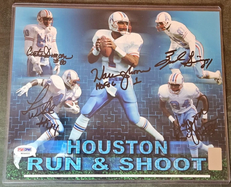 Houston Oilers Run & Shoot Autographed Moon Givins Jefferies White Duncan PSA - Image 1 of 1