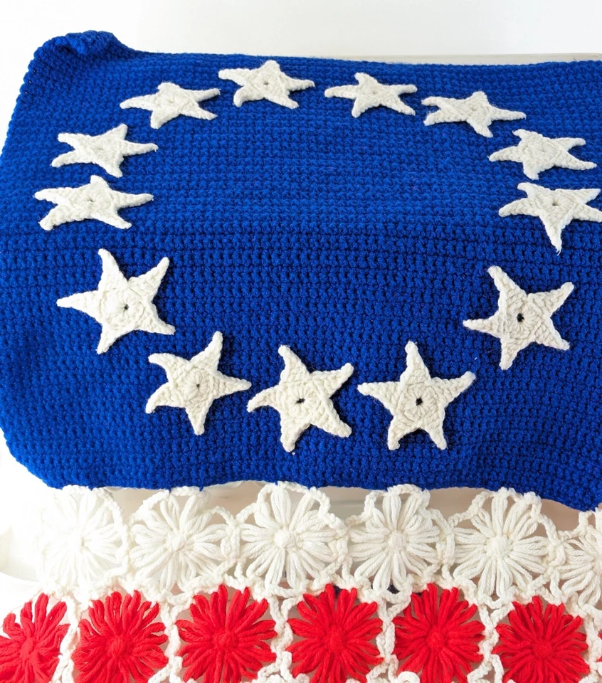 Vintage Crochet Afghan American Flag Patriotic Handmade 36x56 USA Blanket - Image 1 of 4