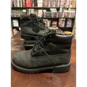 Timberland Premium Black Suede Waterproof 6 Inch Kids Boys Boots Youth Size 2 - Picture 1 of 10