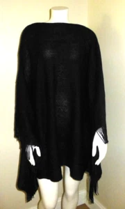 NWT Layers by Lizden Marvelush Cable Knit Fringed Poncho Plus One Size Black - Picture 1 of 7