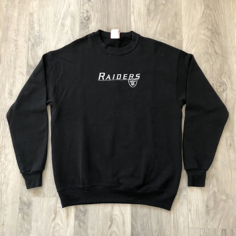 VINTAGE Oakland Raiders Sweater Size Medium Black Pullover Embroidered Cover