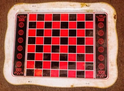 Vintage 1970's metal tv lap tray chess checker board folding 21.5" X 16.5" - Image 1 of 2