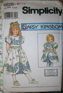 Daisy Kingdom Simplicity Vintage 90s Sewing Pattern 0628 Girl & Doll Dress 3-6 - Picture 1 of 2