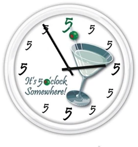 5 o'clock Somewhere Martini Wall Clock - Drinks Cocktail Bar Vodka Party - GIFT - Picture 1 of 1