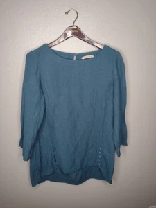 Soft Surroundings Blouse Top Small Blue Button Crinkle Lagenlook Minimalist B7 - Picture 1 of 4