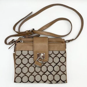 Nine West Crossbody Bag Brown Logo 6 Pockets  2 Zippered Adjustable Strap - Picture 1 of 14