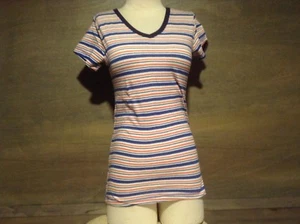 WOMEN'S HYPE STIPED V NECK TEE SHIRT TOP BLUE NEW NWT JUNIORS S, M, L, XL - Picture 1 of 8