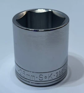 SK Hand Tools 26mm Shallow 6 Point 3/8in Drive Chrome Socket 326 USA - Picture 1 of 6
