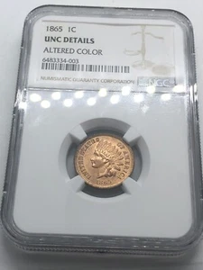 1865 Indian Head Cent NGC UNC Details Altered Color Beautiful Coin! Better Date* - Picture 1 of 11
