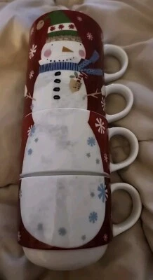 Pier 1进口可堆叠雪人圣诞杯套装无机架更换  — 第 1/4 张图片