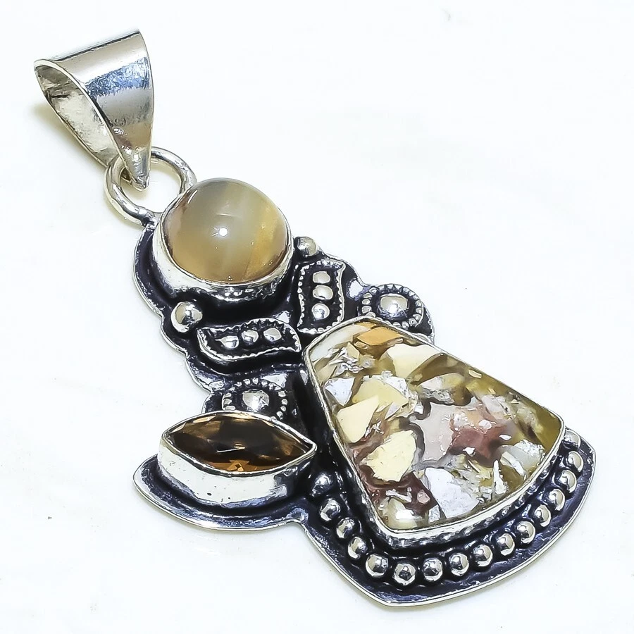 Colgante de joyería de moda de plata 925 de ágata con bandas de mocaita brechada 2,1" RP281 Foto 1 de 1