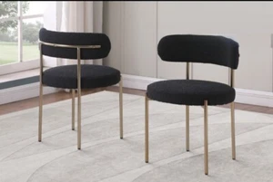 Modern Dining Chair Set of 4, Boucle Fabric Upholstered & Gold Frame Legs, Black - Picture 1 of 3