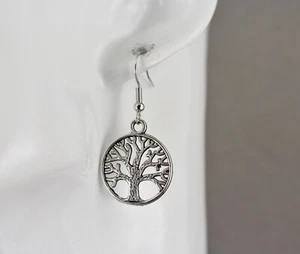 Pendientes Árbol de la Vida Plata 1.5" Largo Dije Colgante Símbolo Árbol del Conocimiento - Imagen 1 de 9