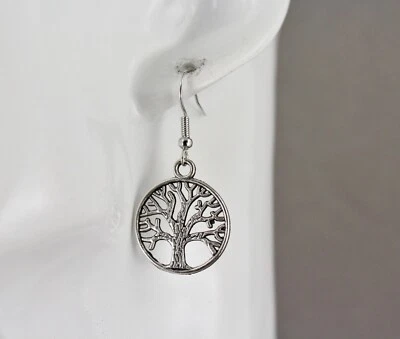 Pendientes Árbol de la Vida Plata 1.5" Largo Dije Colgante Símbolo Árbol del Conocimiento Foto 1 de 4