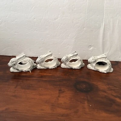 De colección Blanco Envejecido Metal Conejito Conejos Servilleteros Anillos Dillar Foto 1 de 4