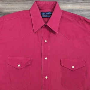 Vintage 90er Wrangler Herren Größe 16x34 Western Hemd Rot Knopfleiste 19W - Bild 1 von 6