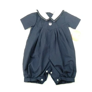 Heather Brown Vintage Romper Size 6 Months Navy Blue Clown Sailor NEW Collar - Picture 1 of 7