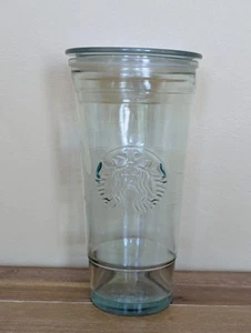Starbucks 20 oz Venti Recycled Green Glass Cold Cup Tumbler + Lid Made in Spain - Imagen 1 de 9