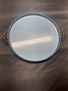 "Bandeja para servir Kyes Moire esmalte verde azulado turquesa esmalte metálico hecha en California 10""" - Imagen 1 de 4