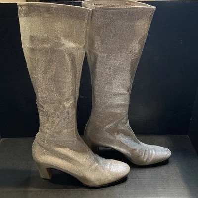 Vintage 1960's Herbert Levine Fitted Silver Boots, Size 7, GoGo Boot NEED REPAIR - Image 1 of 4