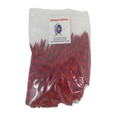 100pk Bullseye Arrow Feathers 5" Right Wing: Shield Barred Hoyt Red - Image 1 of 4