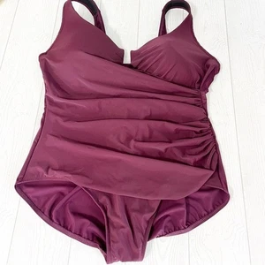 Miraclesuit Pompei Burgundy One Piece Swimsuit Size 24W Plus Tummy Control - Picture 1 of 12