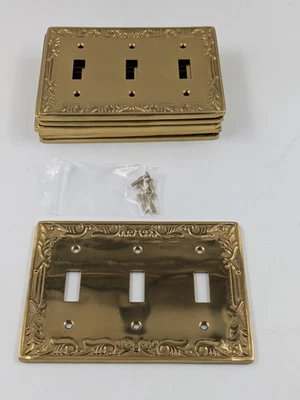 Vtg Gatco Victorian Collection Brass Triple Switch Plate Outlet Cover 615 F
