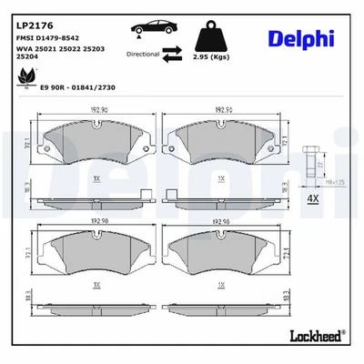 FITS LAND ROVER DISCOVERY IV 3.0 4X4 BRAKE PAD SET, DISC BRAKE LP2176 DELPHI - Image 1 of 4