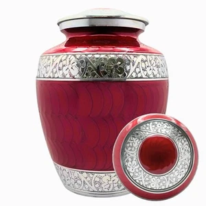 Elegante weinrote Urne für Asche - handgraviert Blumen Erwachsene Gedenkbestattung Urne - Bild 1 von 8