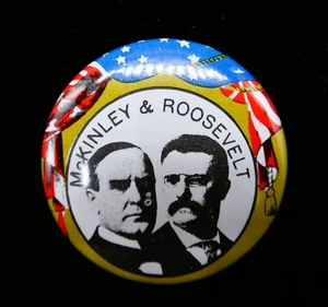 VTG W. McKinley & T. Roosevelt Reprod. Pin 1 1/8" U.S. President Campaign 1980 - Picture 1 of 6