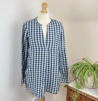 Fat Face Check Tunic Top UK 12 Blue White Plaid Oversized Slouch Pockets Relaxed - Image 1 of 4