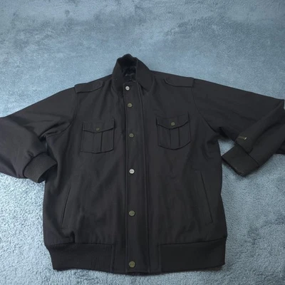 Chaqueta Sean John Para Hombres 2XL Negra Mezcla de Lana Bombardero Cremallera Completa Acolchada Forrada Charretera Foto 1 de 4