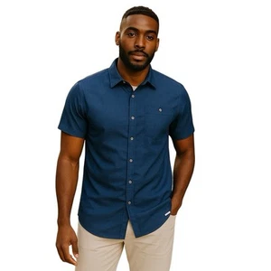 Mossimo Short Sleeve Shirt Men Size Large Blue Polka Dot Button Up Casual - Picture 1 of 11
