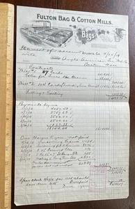 1919 Billhead, FULTON BAG & COTTON MILLS, Large List of Purchases - Picture 1 of 4