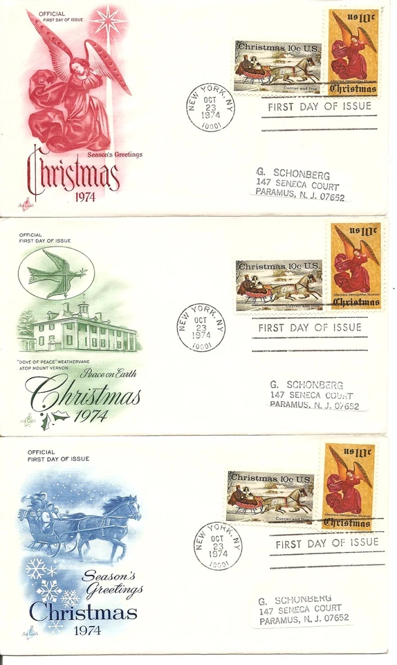 SC #1550-1551 Christmas1974 (Currier & Ives, Religious) Artcraft Cachet 3 covers - Image 1 of 1