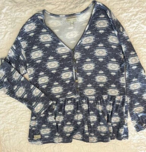 Simply Southern Aztec Print Long Sleeved Size Large Ruffle Peplum Top Shirt - Picture 1 of 3