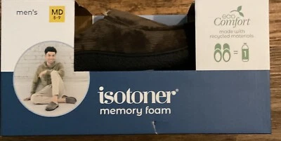 Isotoner 男式记忆泡沫灯芯绒衬里生态舒适拖鞋 M 8-9 — 第 1/3 张图片