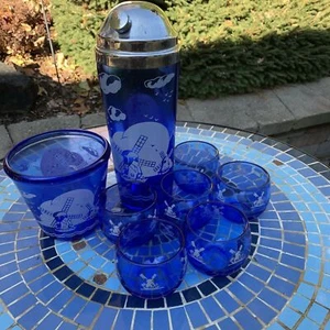 Vintage Hazel Atlas Windmills Blue Bar Set - Picture 1 of 9