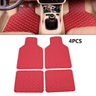 4PCS Red Leather Car Floor Mats Quilted Design Waterproof Liners Carpets Durable