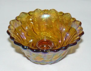VTG 1970's Indiana Carnival Glass Candle Stick Holder Iridescent Marigold EUC - Picture 1 of 10