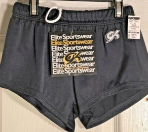 GK Elite BOYS SMALL COMPETITION SHORTS BLACK N/S GYMNASTIC RUNNING GYM Sz CS NWT - Picture 1 of 5