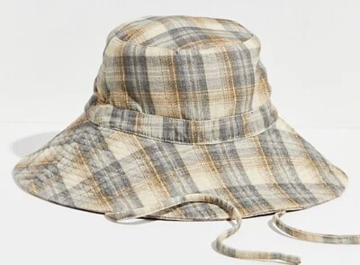 Free People Rahi Ghost Cordón Suave Cuadros Cubo Sombrero Corbata Ajustable Azul Amarillo NUEVO Foto 1 de 4