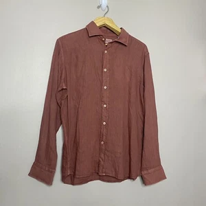 Tintoria Mattei 954 Long Sleeve Slim Shirt Top Linen Dyed Red Size 44 - 17 1/2 - Picture 1 of 14