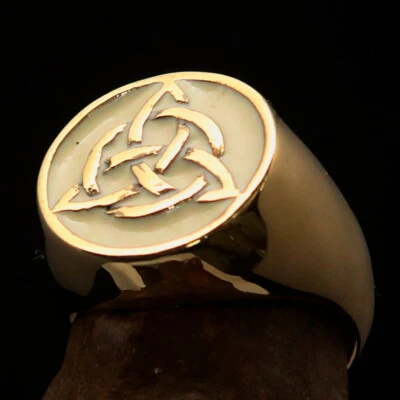 ANILLO SELLO DISFRAZ LATÓN HOMBRE TRISKELE CELTA TRIQUETRA NUDO BLANCO TALLA 8 Foto 1 de 4