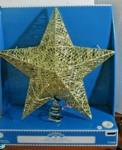 Holiday Time~Gold Glitter LED Warm Light 15" STAR Christmas TREE TOPPER~NIB - Picture 1 of 3