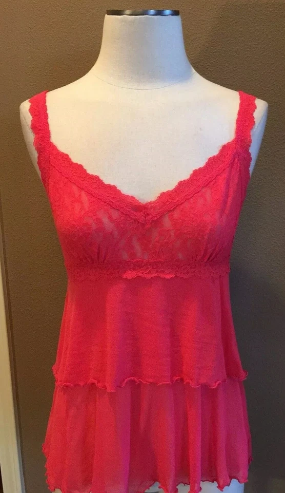 Hanky Panky S Lápiz Labial en Capas Rosa Cuello en V Babydoll Encaje Cami Top Ropa de Salón Foto 1 de 4