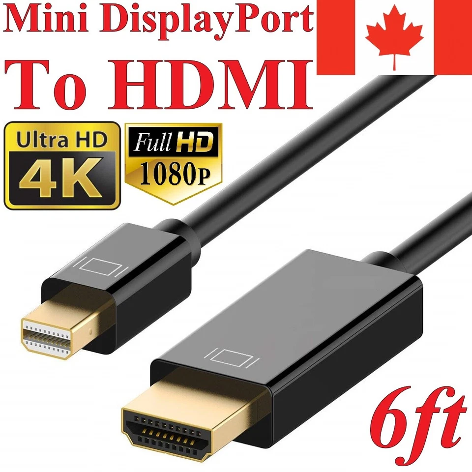 Mini Display Port to HDMI Cable Adapter 4K 1080p For Windows MacBook Pro Air Mac - Image 1 of 2