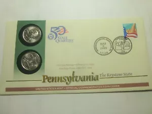 1999-P&D U.S. MINT PENNSYLVANIA OFFICAL COMMEMORATIVE COIN COVER THE FIST STATE - Picture 1 of 4