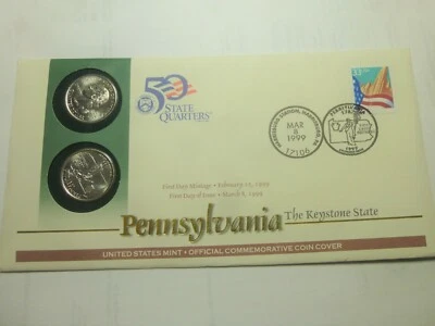 1999-P&D U.S. MINT PENNSYLVANIA OFFICAL COMMEMORATIVE COIN COVER  THE FIST STATE - Image 1 of 4