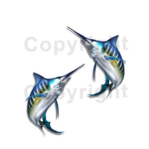 Striped Marlin Sticker Decal Fishing Boat Car Truck Camper Trailer F075 2 Pack - Picture 1 of 1